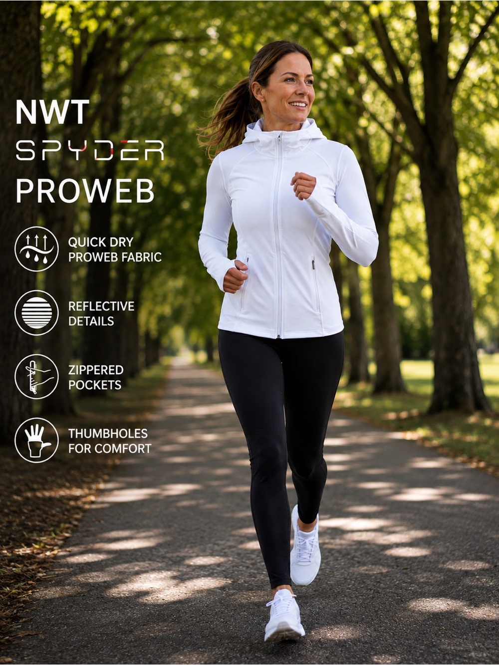 NWT Spyder Active White Athletic Zip Jacket | PROWEB Quick Dry | Medium